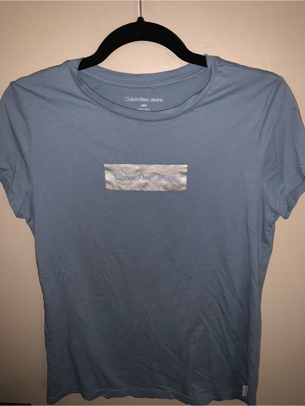 Calvin Klein Jeans Light Blue Short Sleeve Logo Tee with Silver Patch